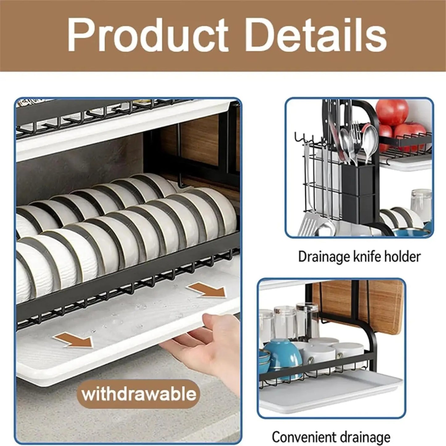 Dish Rack, Three-Tier Space-Saving Kitchen Countertop