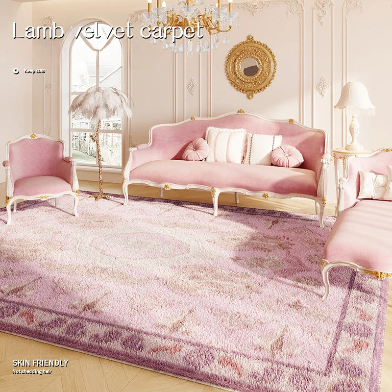Pink American Fluffy Soft Carpet Light Luxury Villa