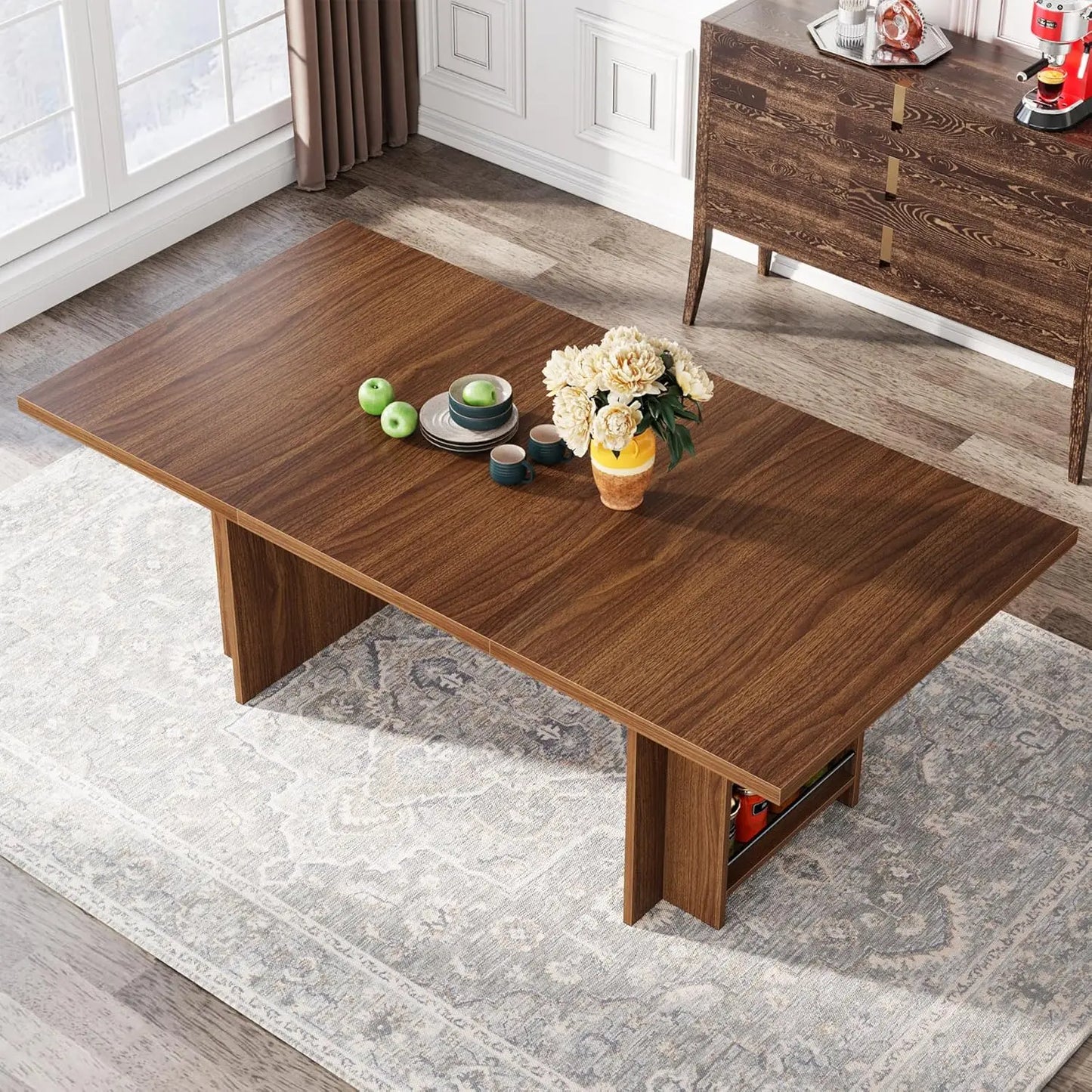 Farmhouse Dining Table for 6 to 8, 63-Inch Rectangular