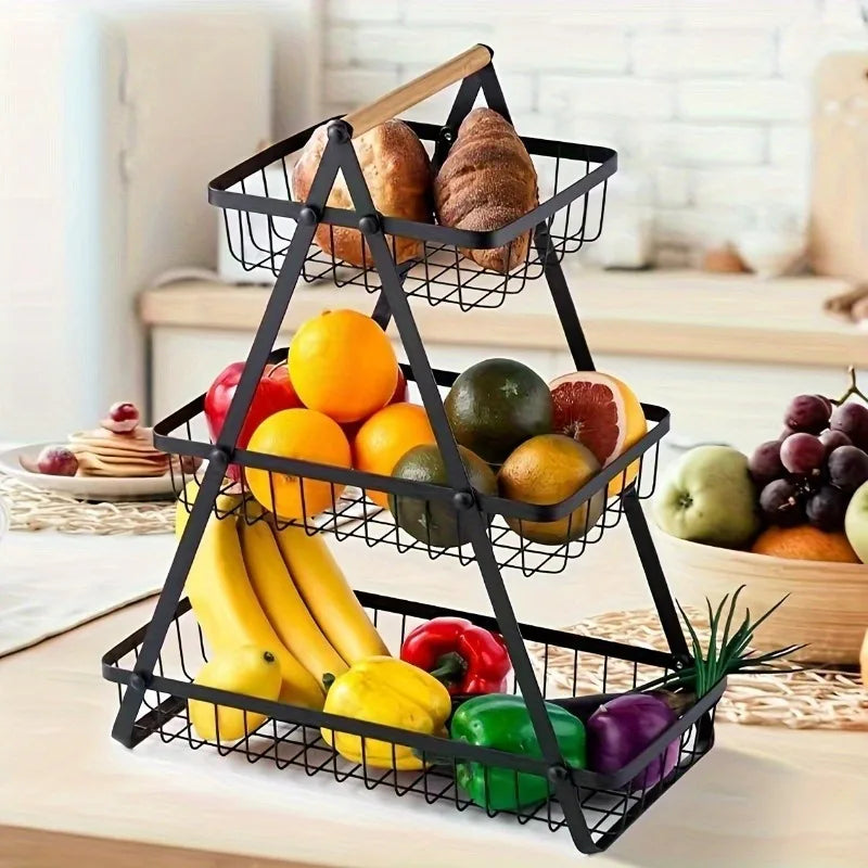 Three-tier fruit basket with sturdy kitchen storage box