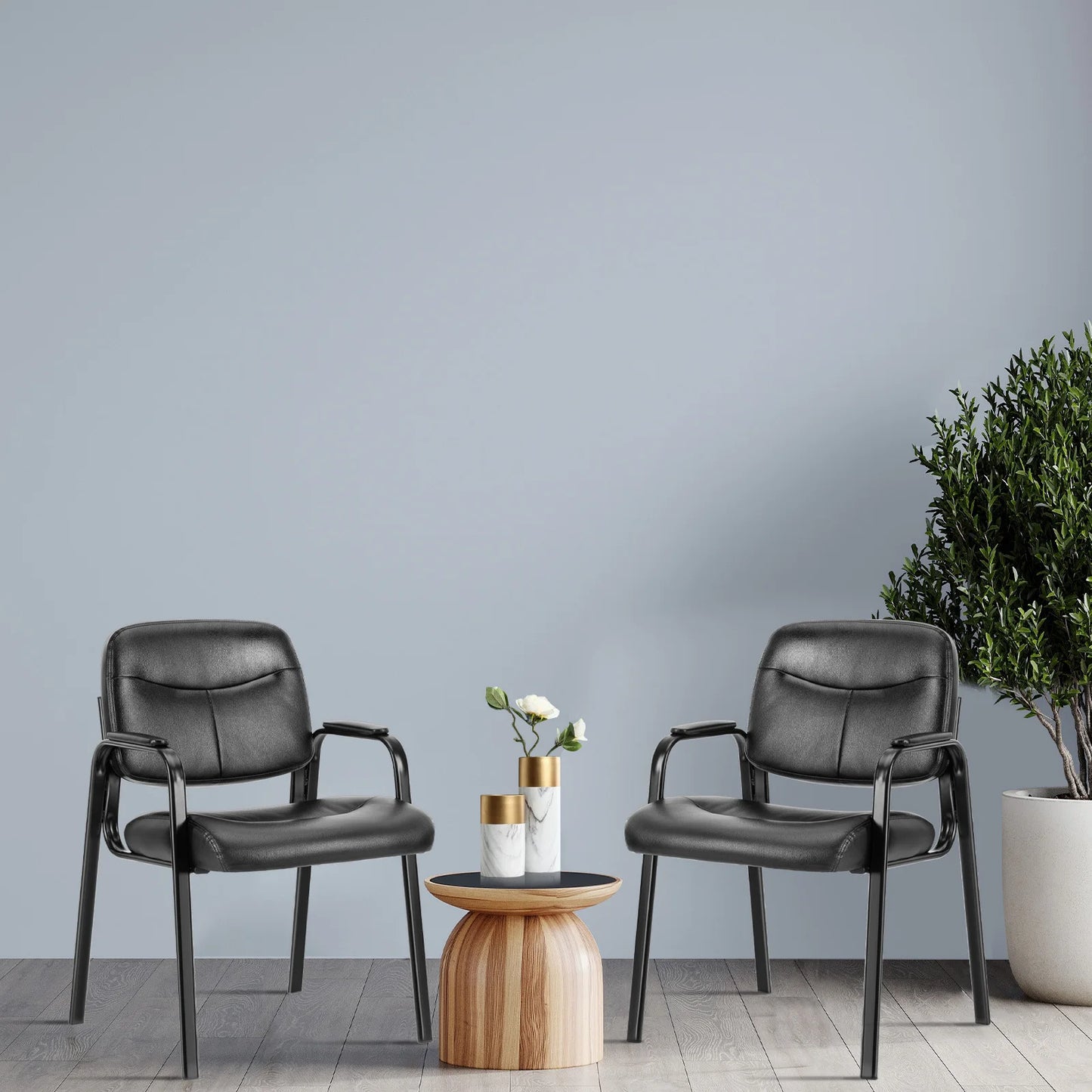 JHK Pu Leather Office Waiting Room Guest Chair Metal Frame