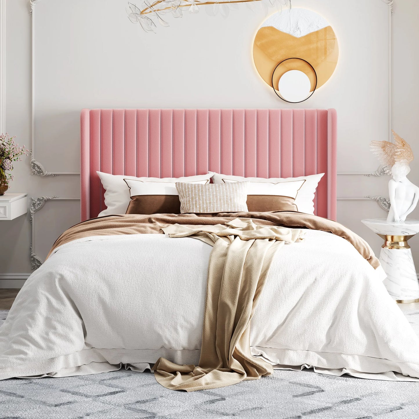 HOOMIC Velvet Upholstered Bed Frame, Vertical Channel