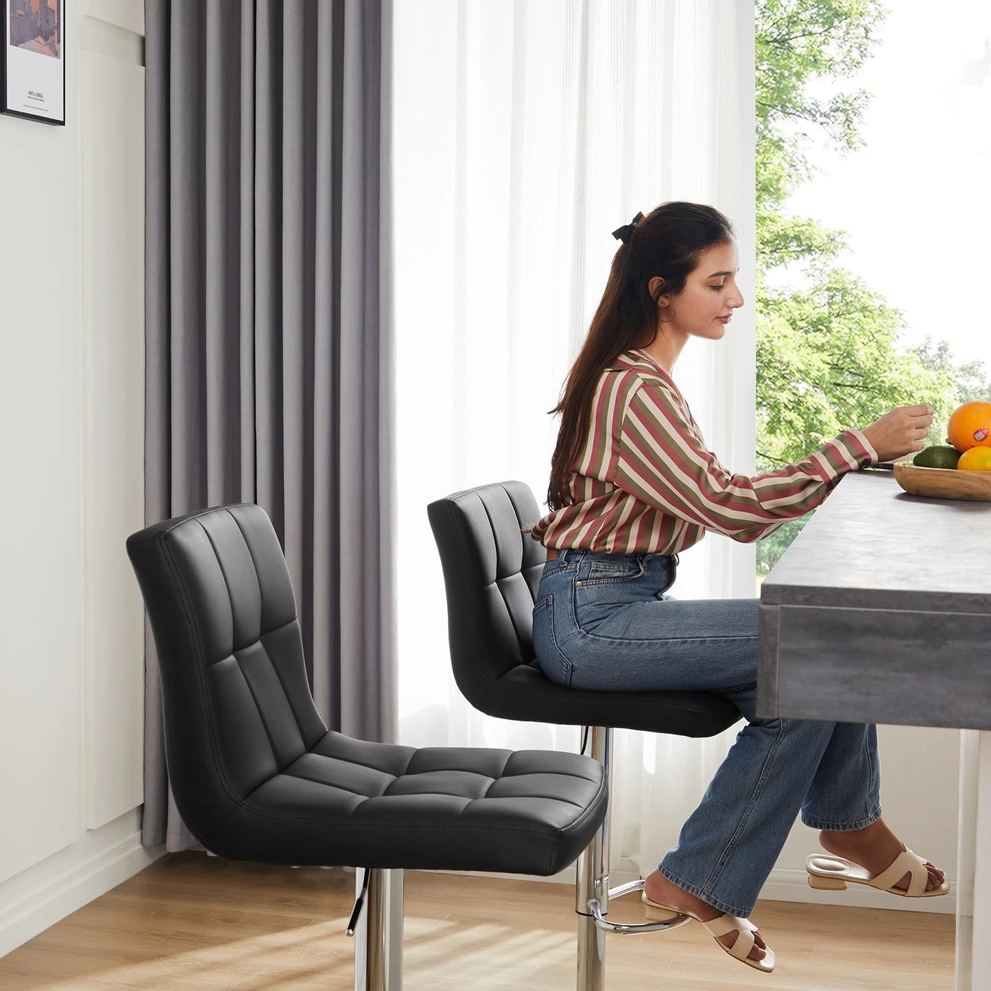 JHK PU Leather Bar Stools Set of 2,Upholstered