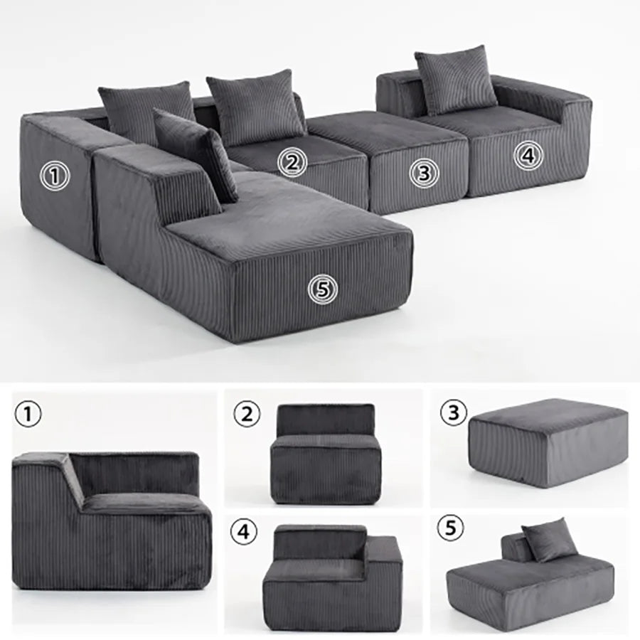 Sectional boneless Couch with L-Shape Chaise