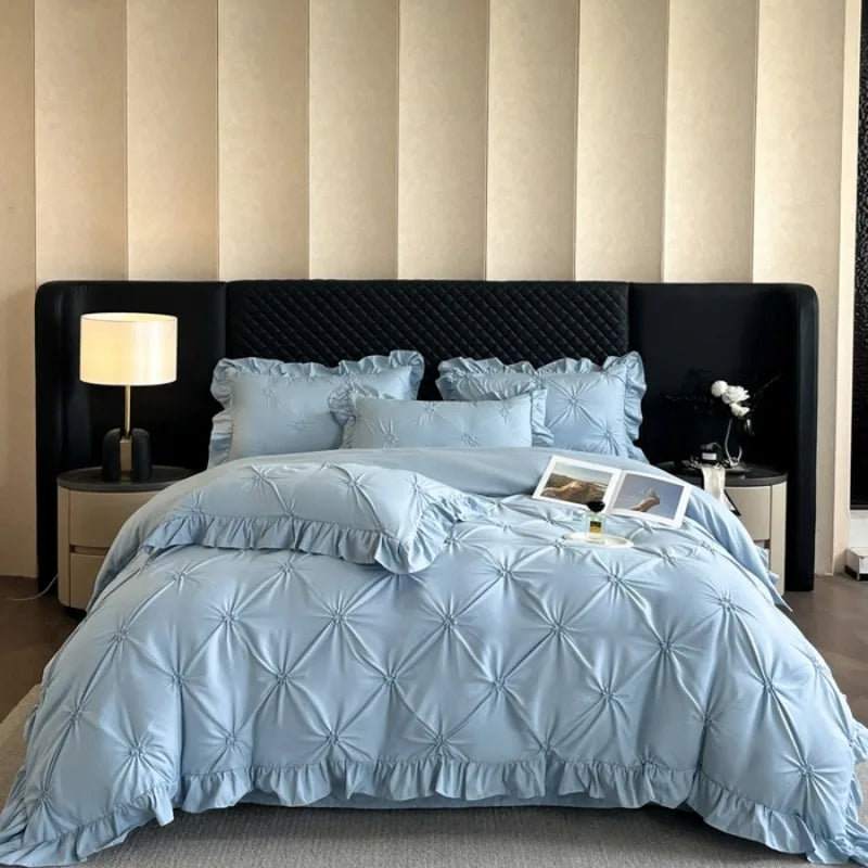 2025 new solid color princess Bed 4 Piece Set