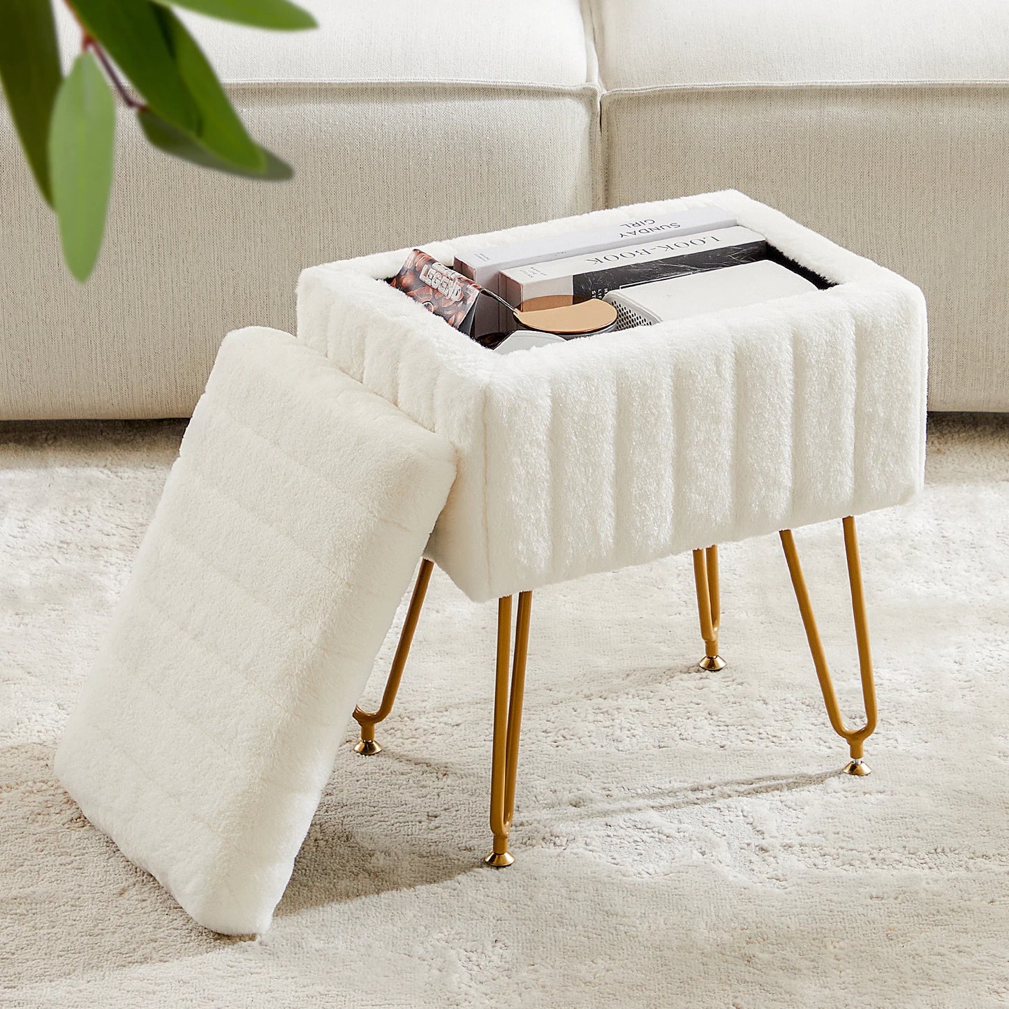 JHK Faux Fur Living Room Hidden Storage Stools & Ottomans