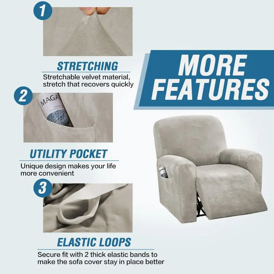 4Pieces Recliner Chair Covers Velvet Stretch