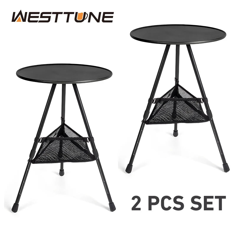 WESTTUNE Outdoor Round Table with Mesh Bag 2 Pcs Set