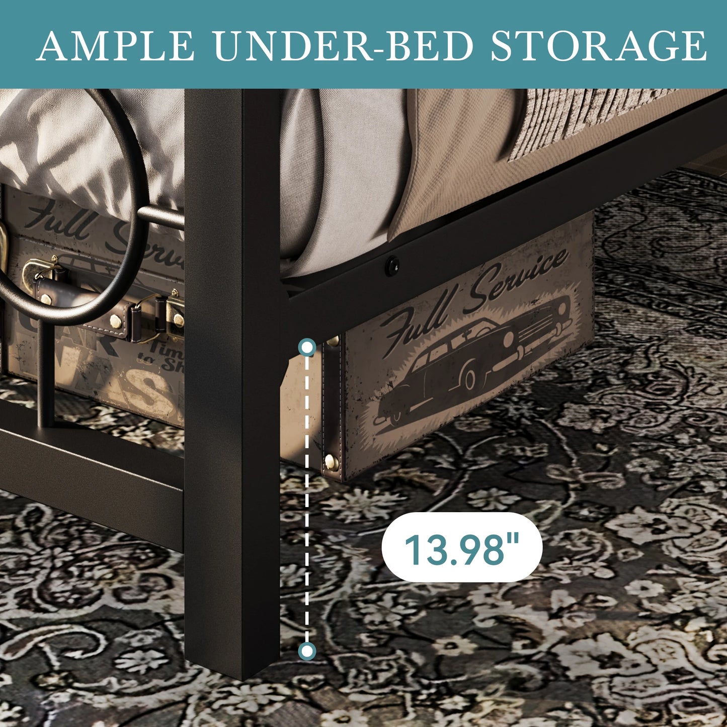 HOOMIC Metal Platform Bed Frame / Vintage Design