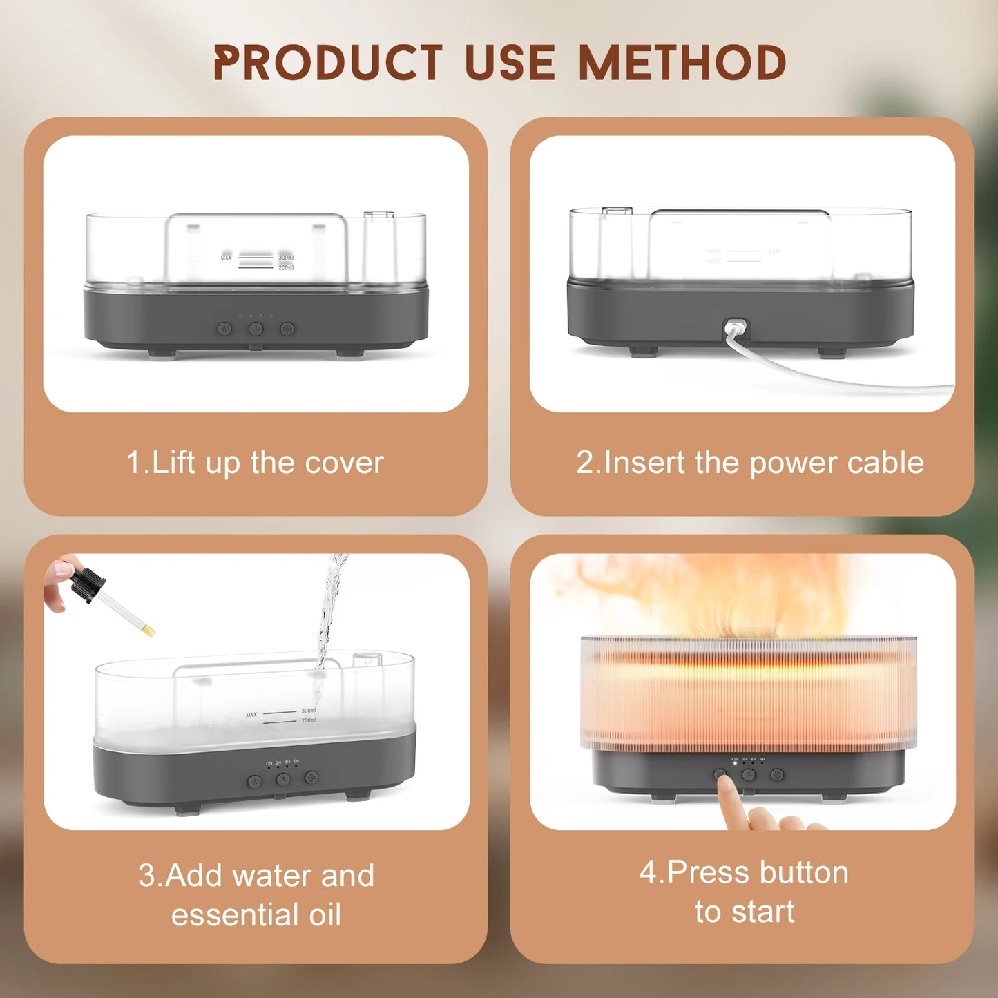 Sejoy  Essential Oils Humidifier Flame  Fragrance Diffuser  Light