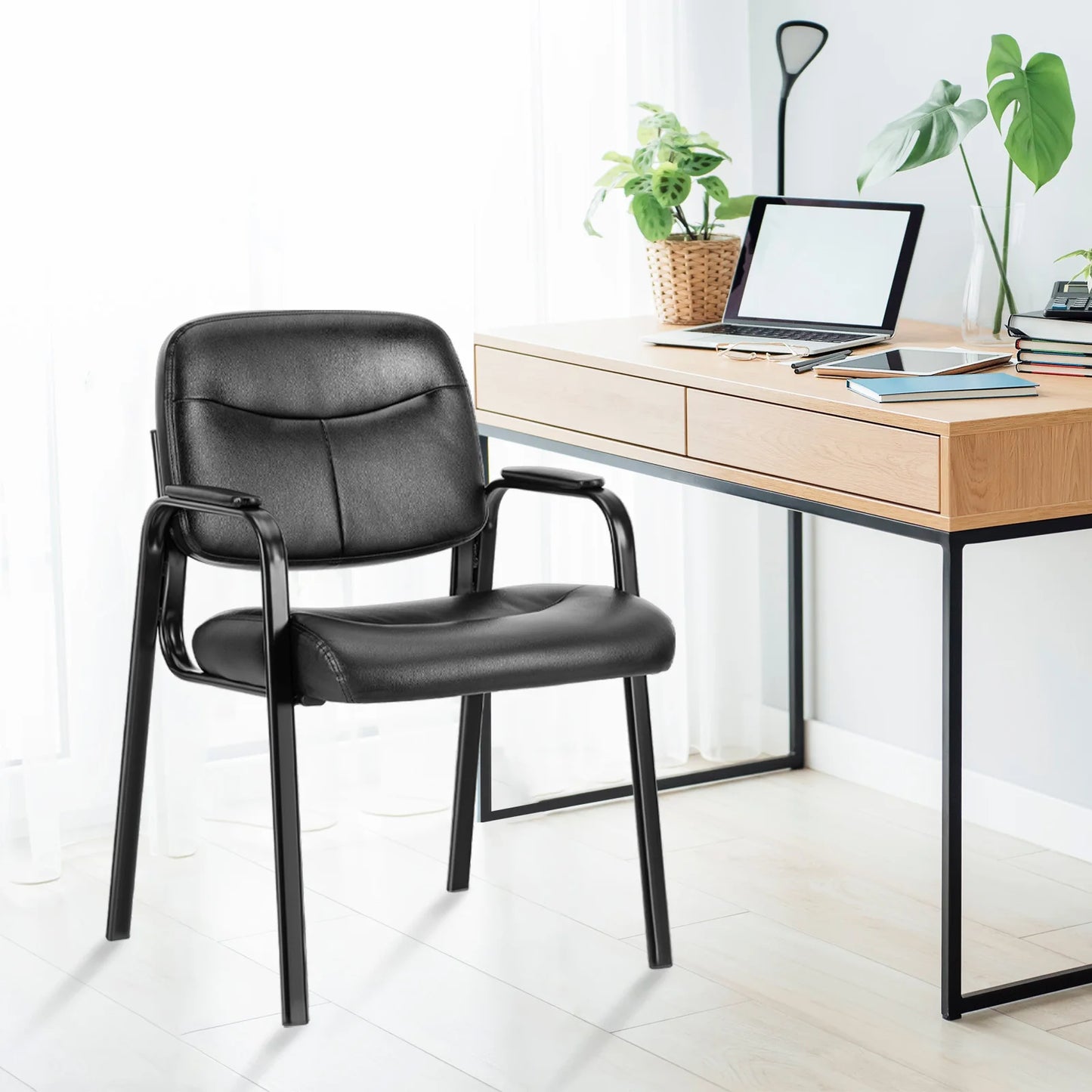 JHK Pu Leather Office Waiting Room Guest Chair Metal Frame