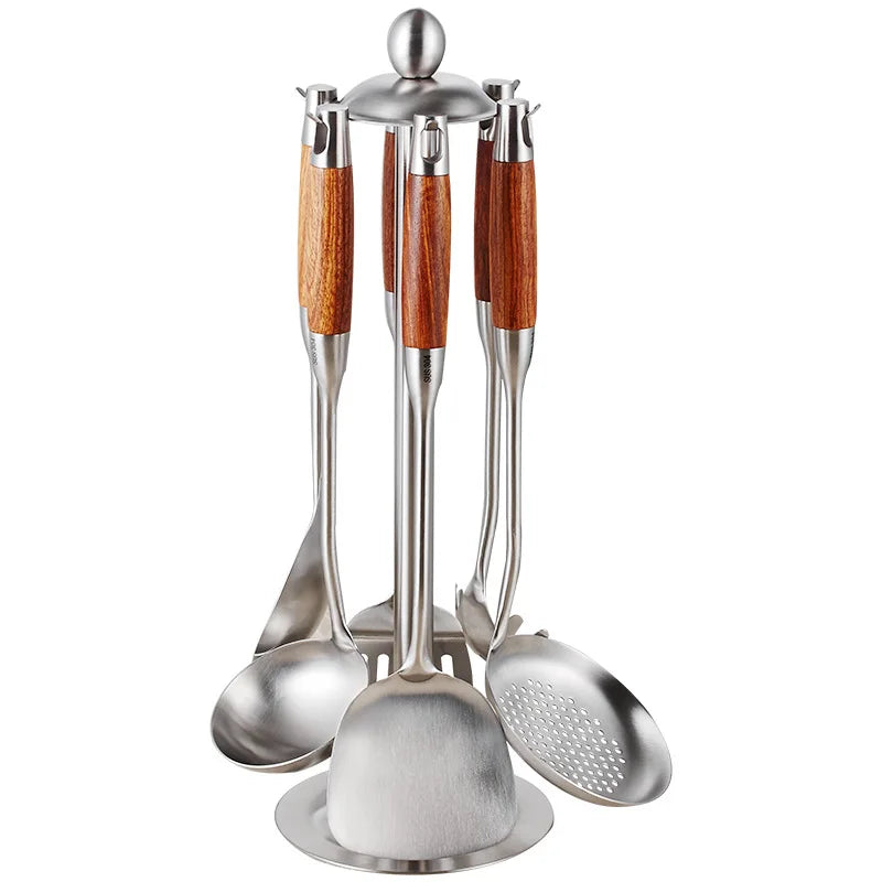 Utensil Set 7 Piece Stainless Steel Rosewood Handle