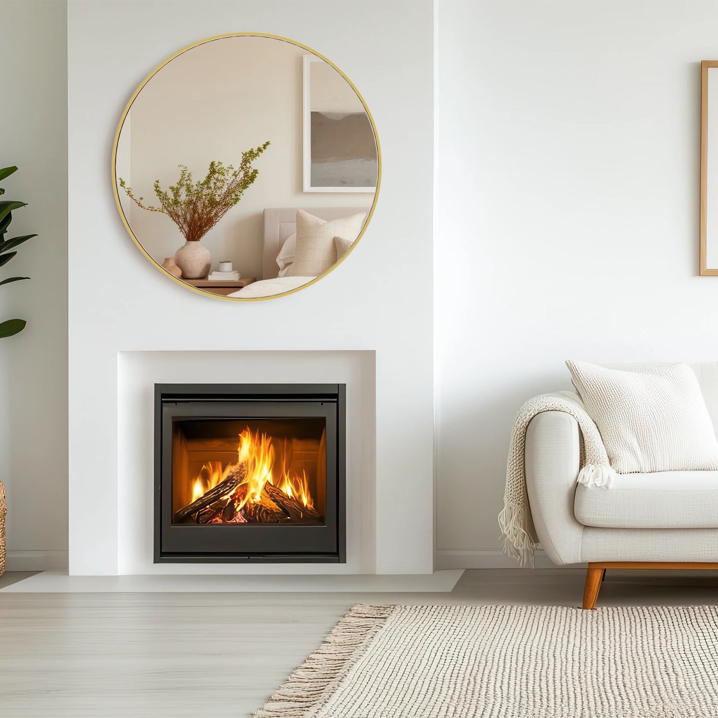 JHK Large Gold Round Vanity Framed Mirror for Wall