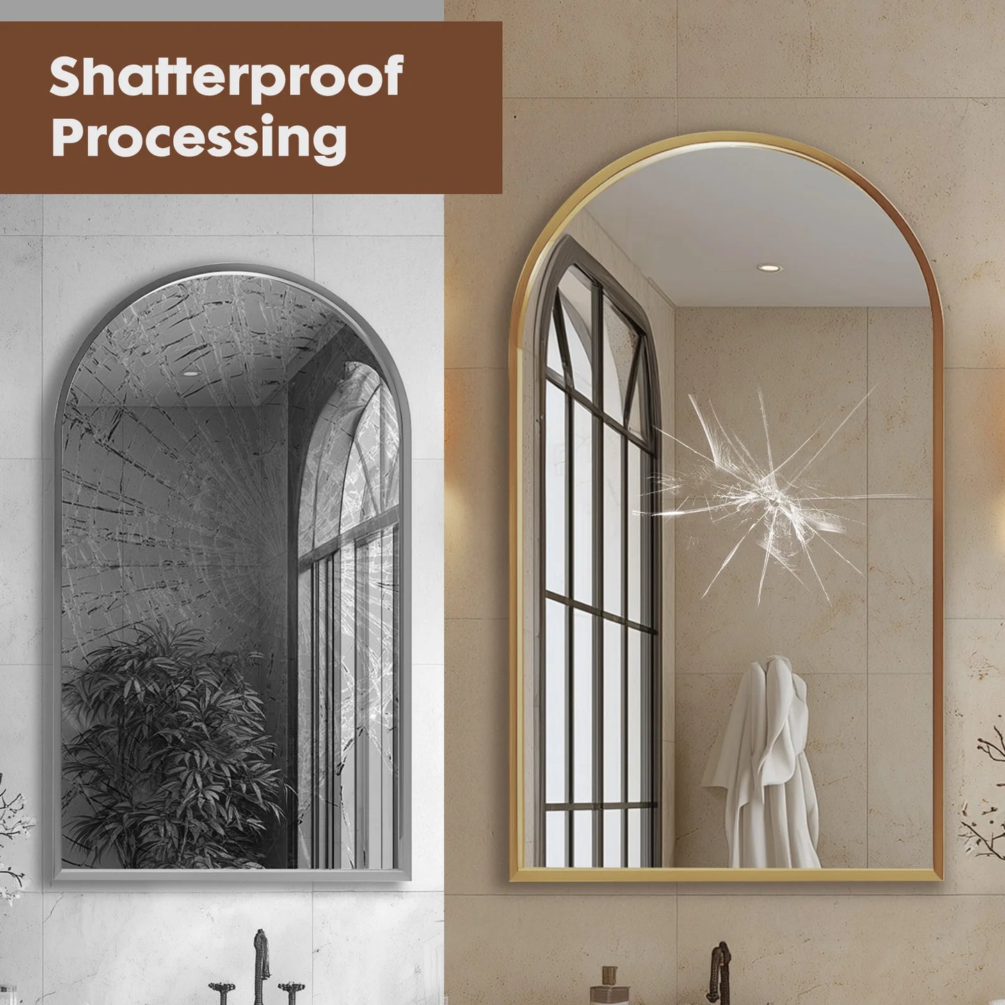 JHK 26"x38" Arched Metal Framed Bathroom Wall Mirror