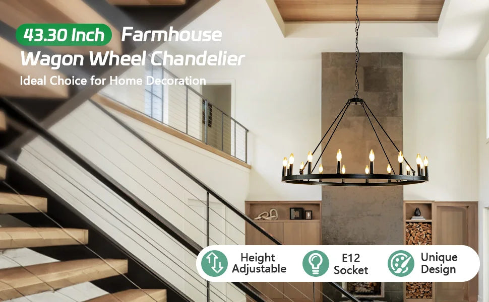 16-Light Wagon Wheel Chandelier Round Matte 43 inch