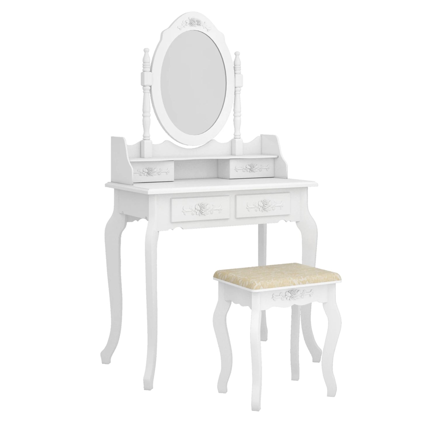4-Drawer White Dresser Removable/Rotation Mirror
