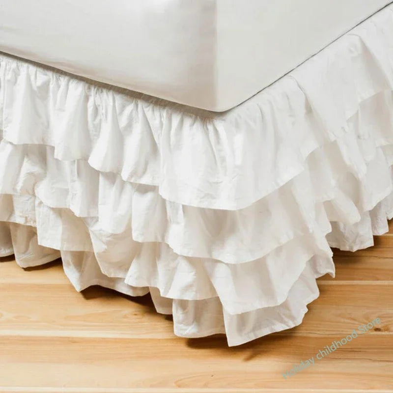 4 Layers Ruffled Bed Skirt Wrap Around Elastic bed skirt