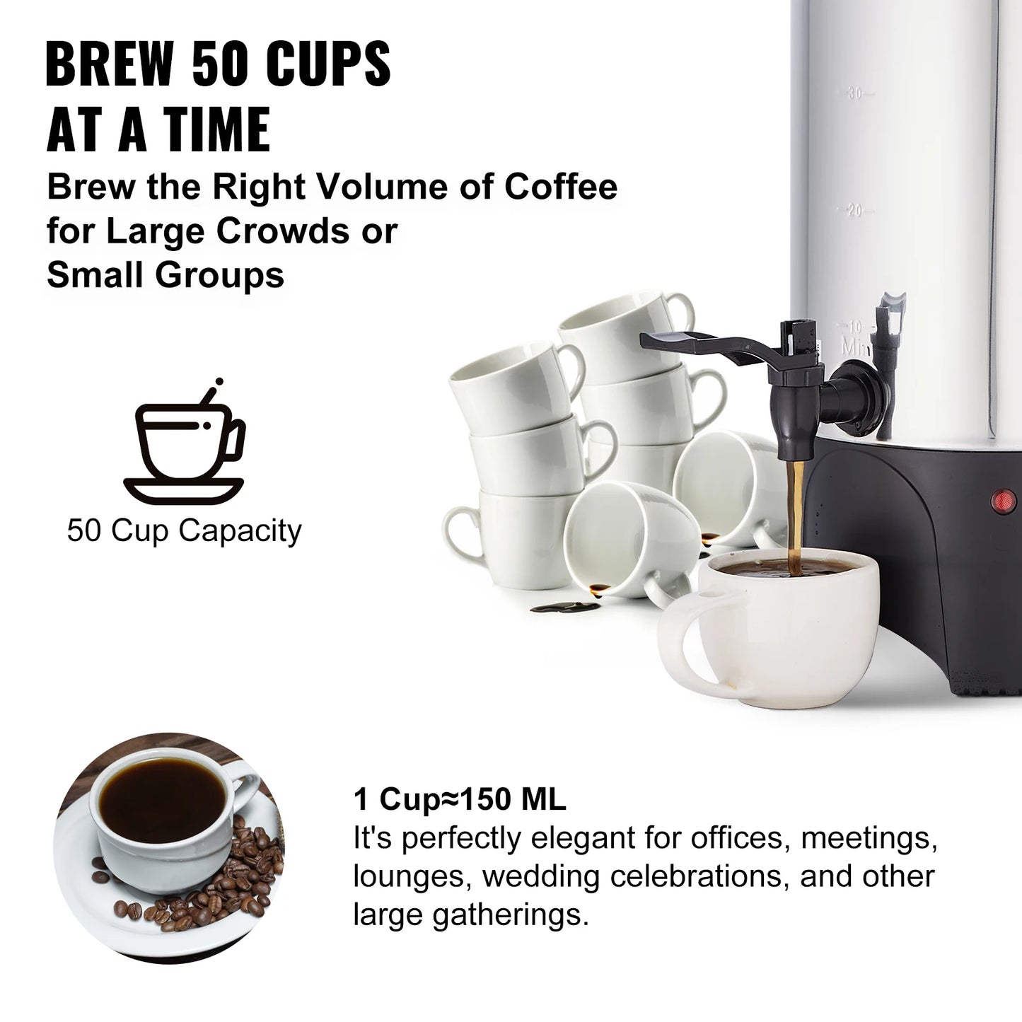 SucceBuy Commercial Coffee Urn 50 Cups Stainless Steel