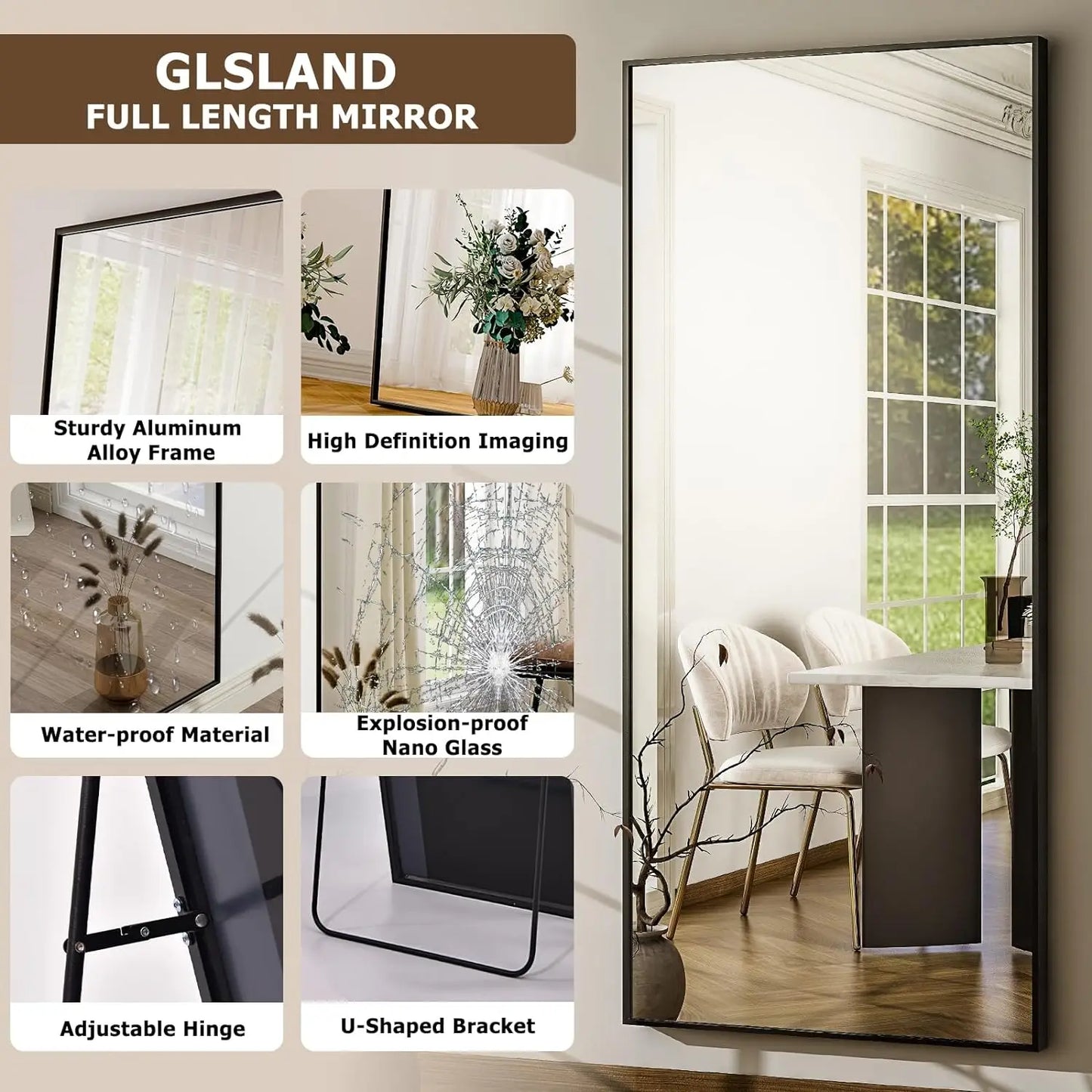 26" x 71" Full Length Mirror - Black Floor Mirror