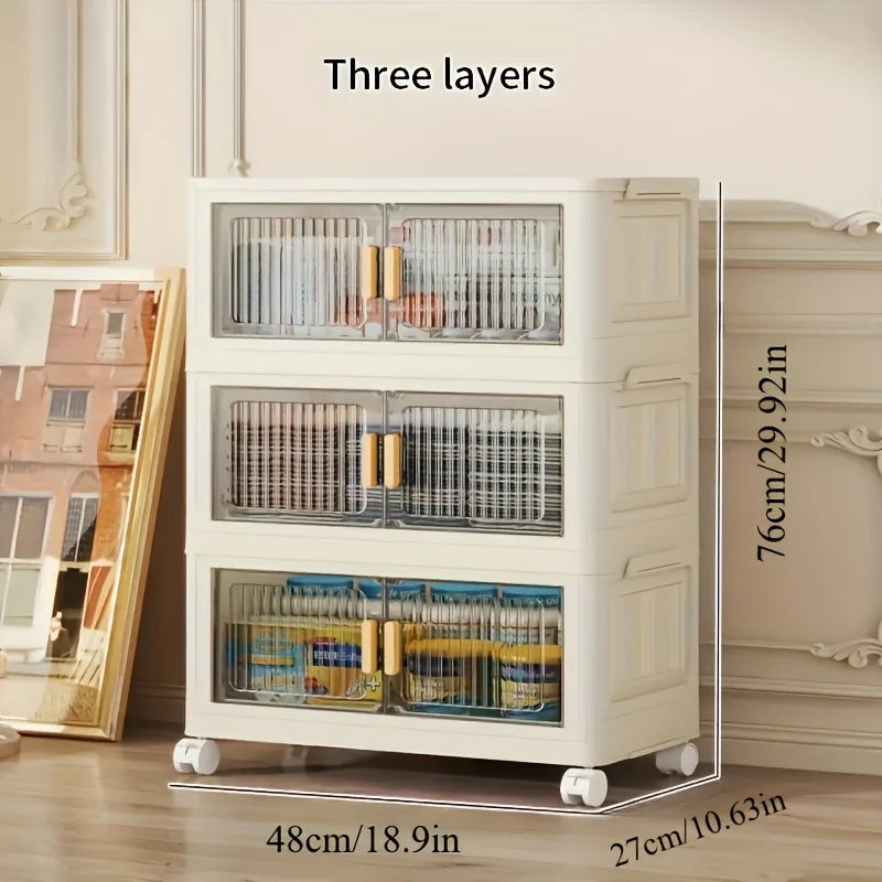 Stackable Practical Storage Cabinet with Doors and Wheels