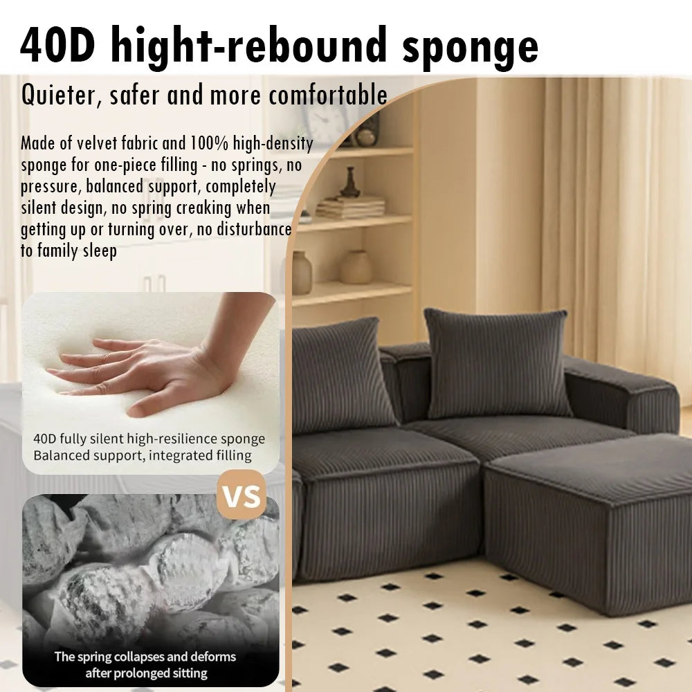 Sectional boneless Couch with L-Shape Chaise