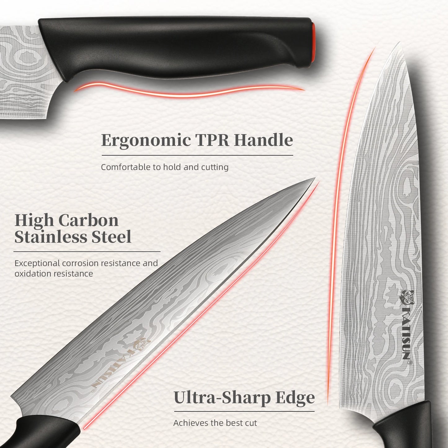 15 Pieces Damascus Pattern Kitchen Knife Block Set