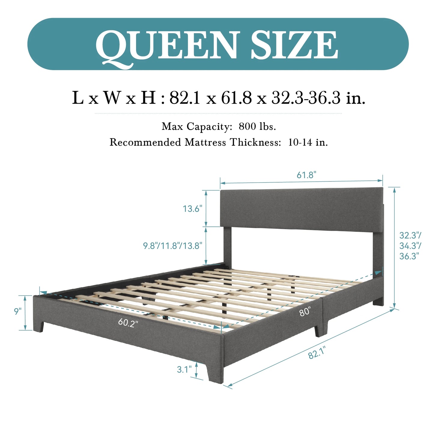 HOOMIC Full/Queen/King Upholstered Bed Frame