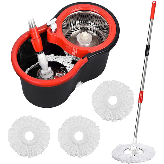 360° Spin Mop Bucket Sets with Wring System in 3 Microfiber Heads,