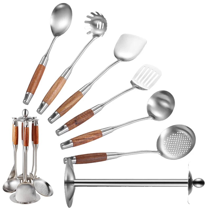 Utensil Set 7 Piece Stainless Steel Rosewood Handle