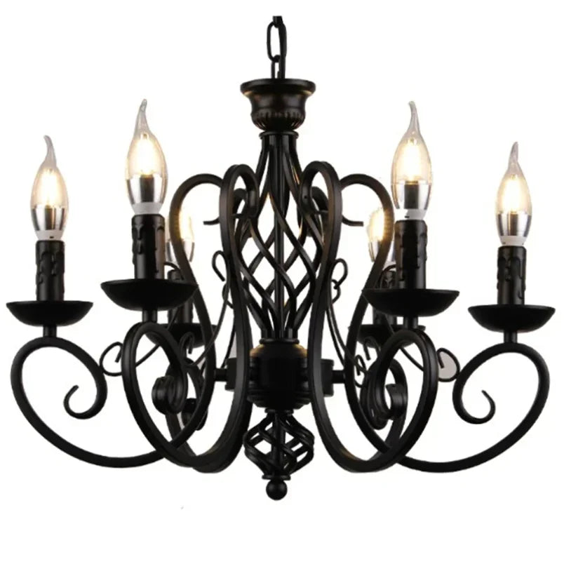 Industrial Chandelier Black Lamp Europe Wrought Iron