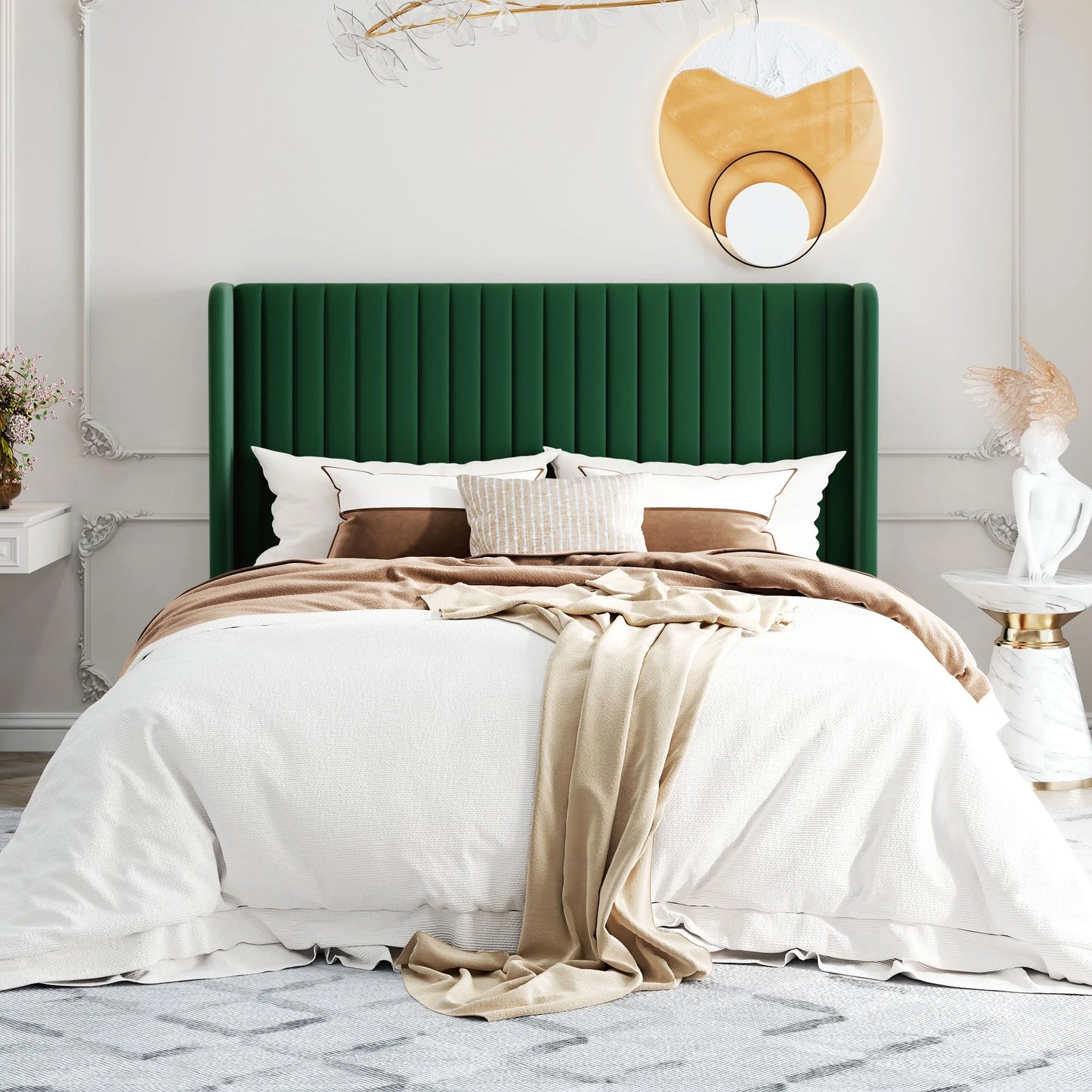 HOOMIC Velvet Upholstered Bed Frame, Vertical Channel