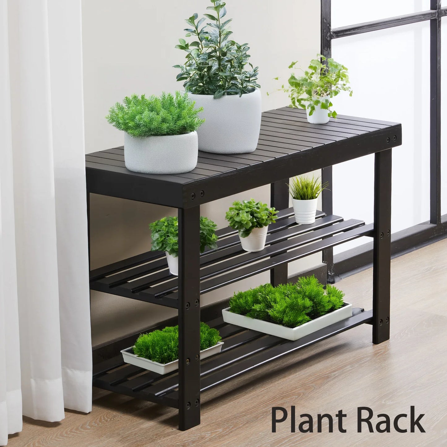 JHK Living Room 3-Tier Bamboo Shoe Rack Bench