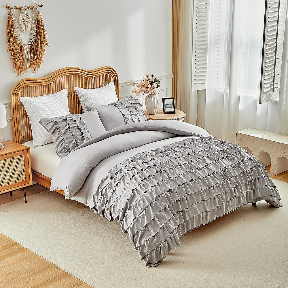 3Pieces Queen Comforter Duvet Solid Color Pillowcases Set