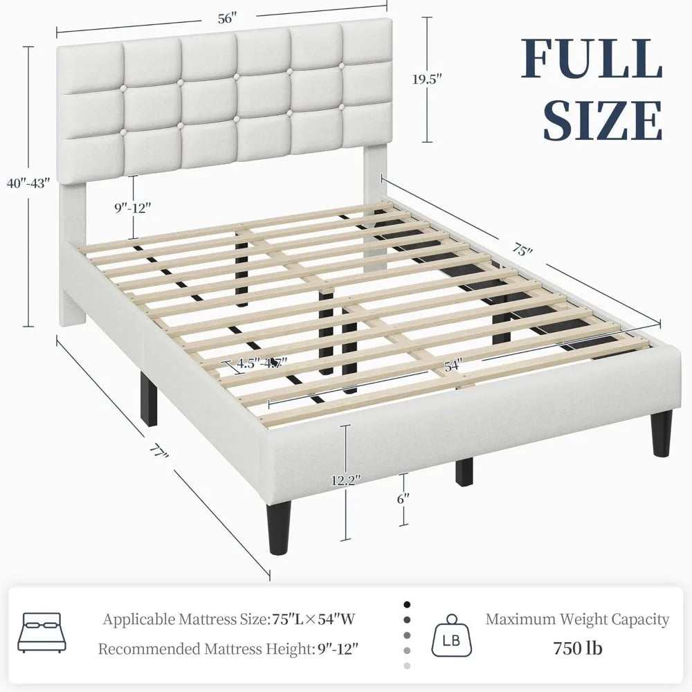 Modern Wooden Full Size Upholstered Platform Bed