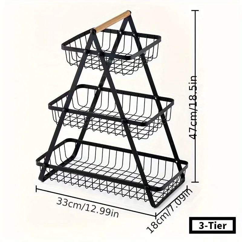 Three-tier fruit basket with sturdy kitchen storage box