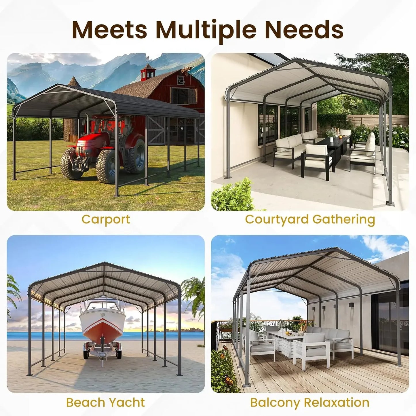 12x20FT Metal Carport, Heavy Duty Carport Canopy