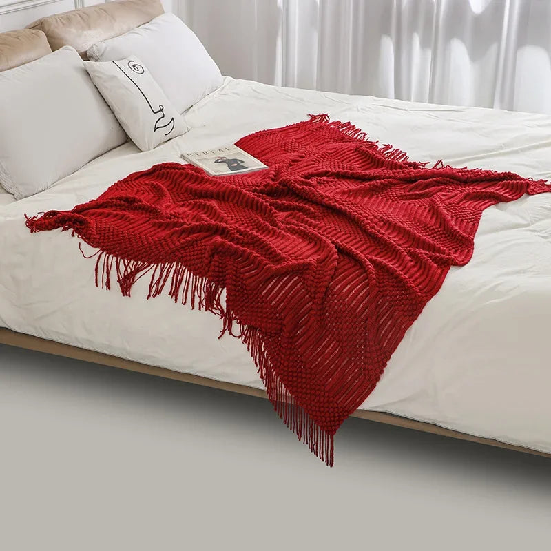 Luxury Solid Color Fringe Bean Blankets