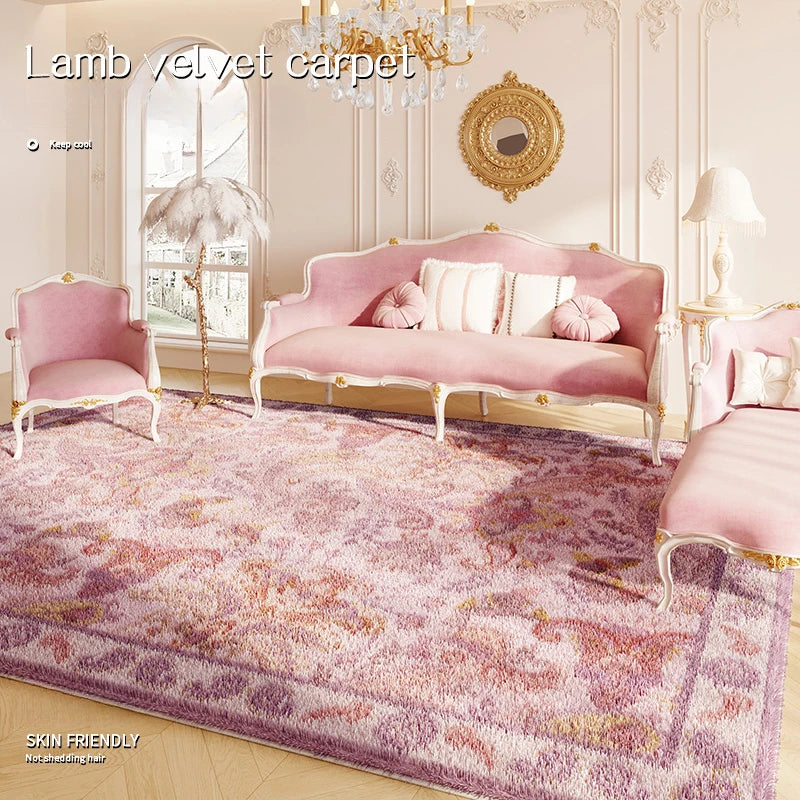 Pink American Fluffy Soft Carpet Light Luxury Villa
