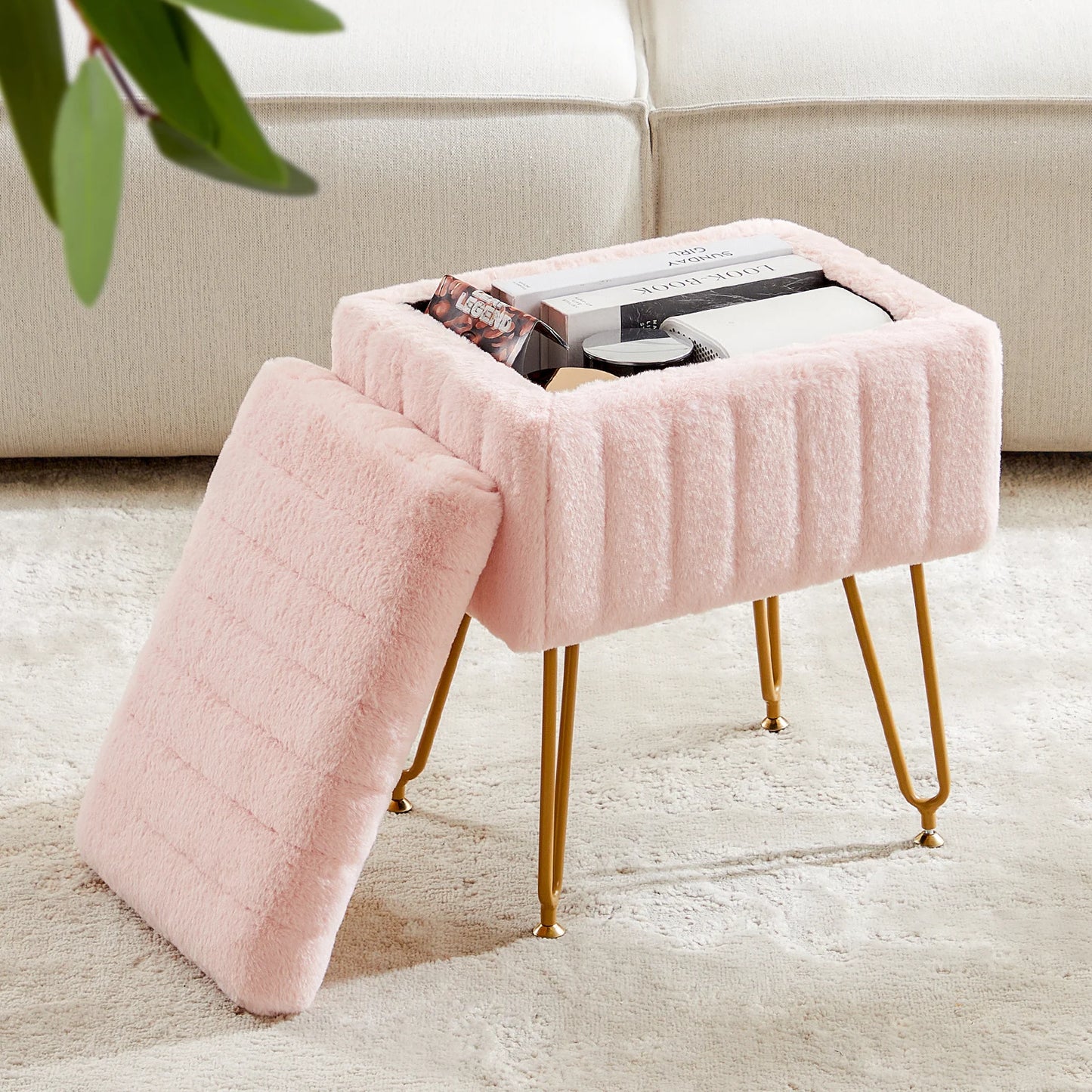 JHK Faux Fur Living Room Hidden Storage Stools & Ottomans