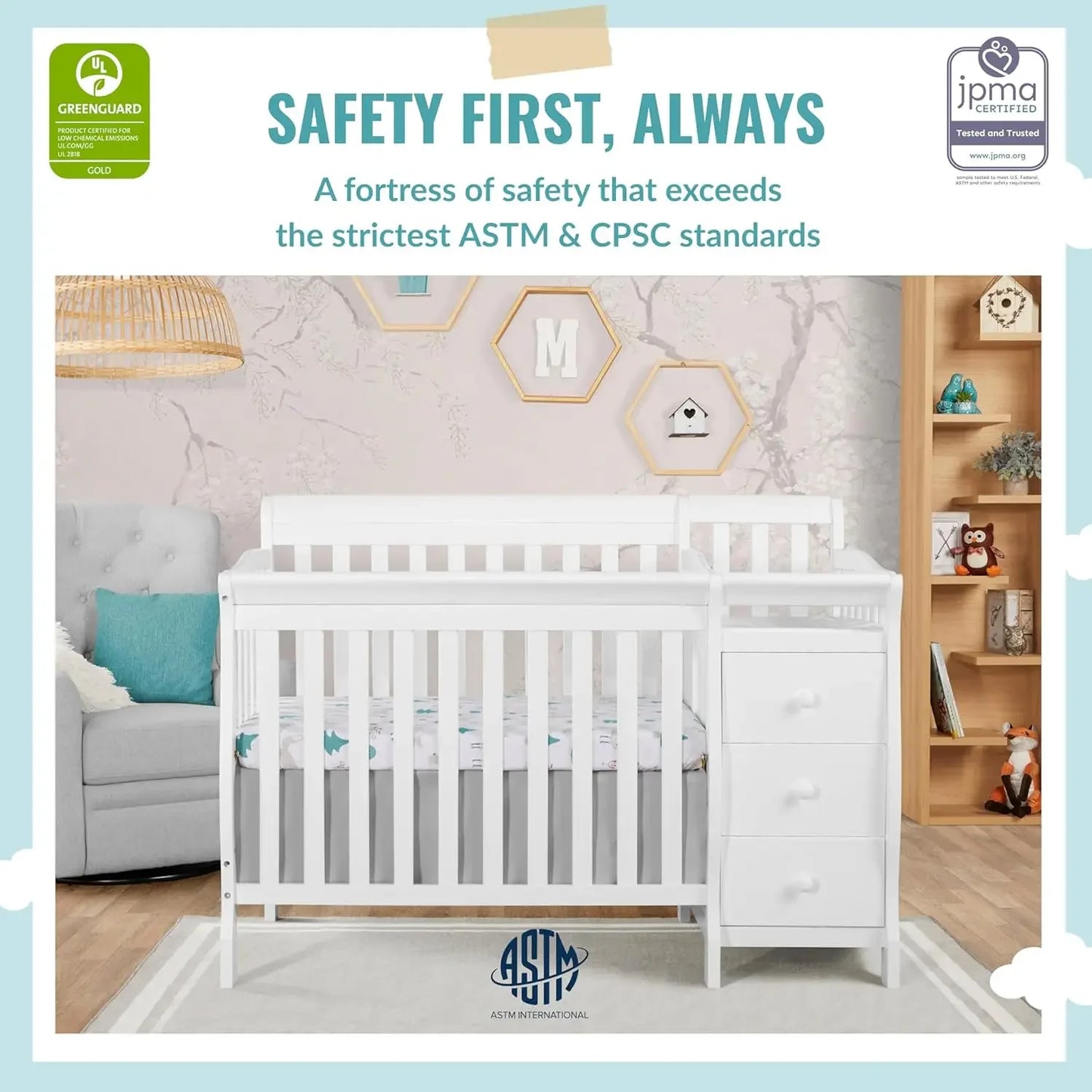 4-in-1 Mini Convertible Crib And Changer in White