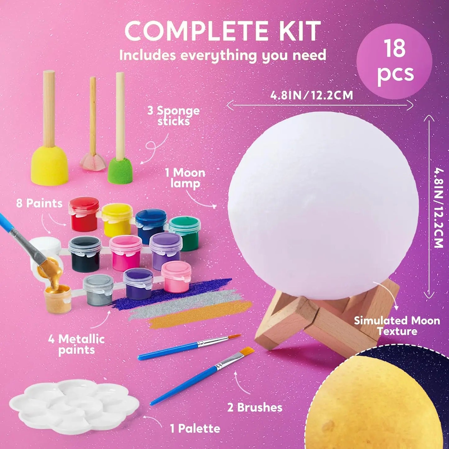 JOYFY DIY 3D Moon Night Light For Kids Paint Your Own