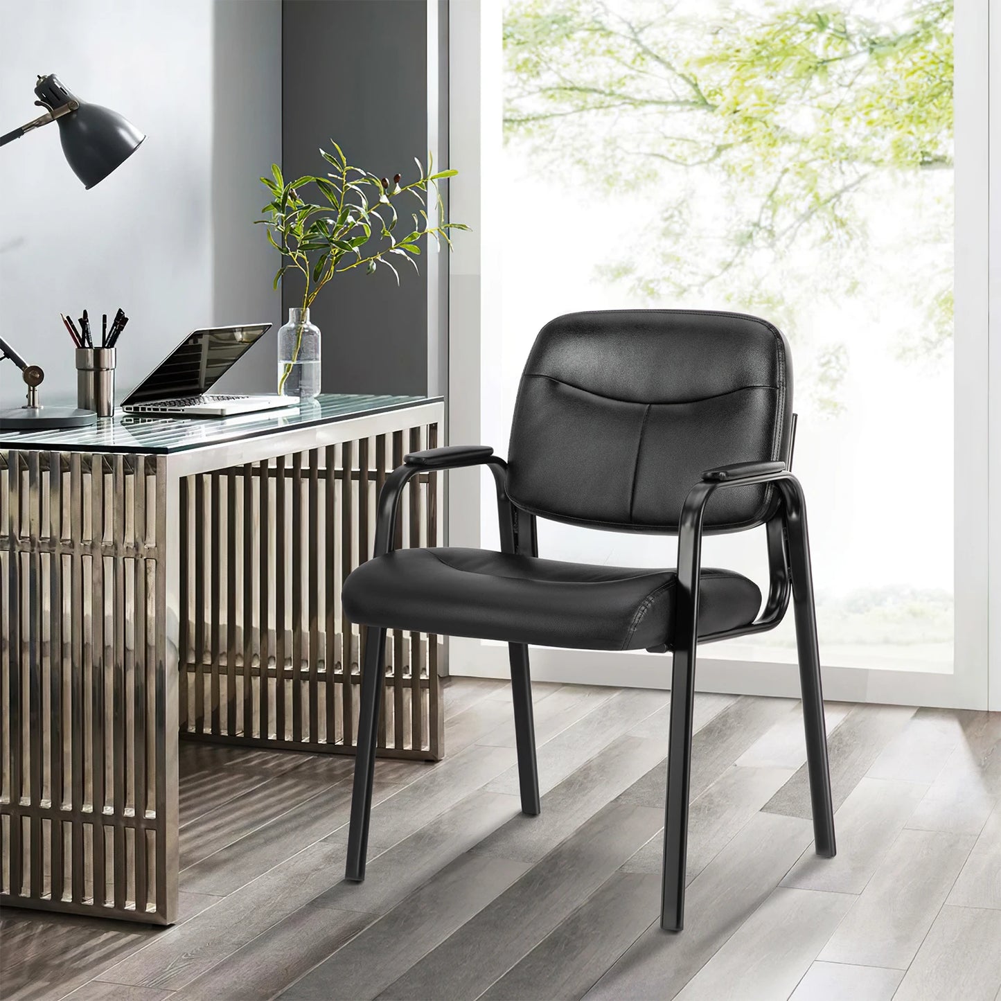 JHK Pu Leather Office Waiting Room Guest Chair Metal Frame