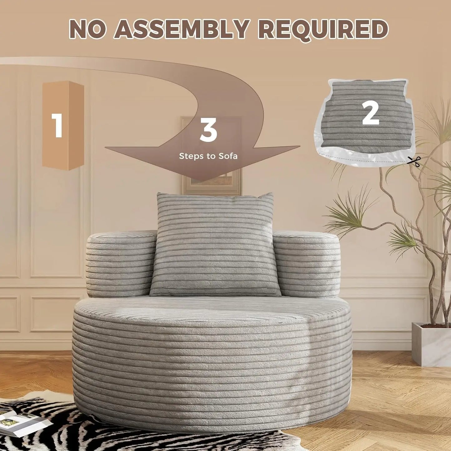 Gray 3-Seater Cloud Sectional Sofa with Ottoman