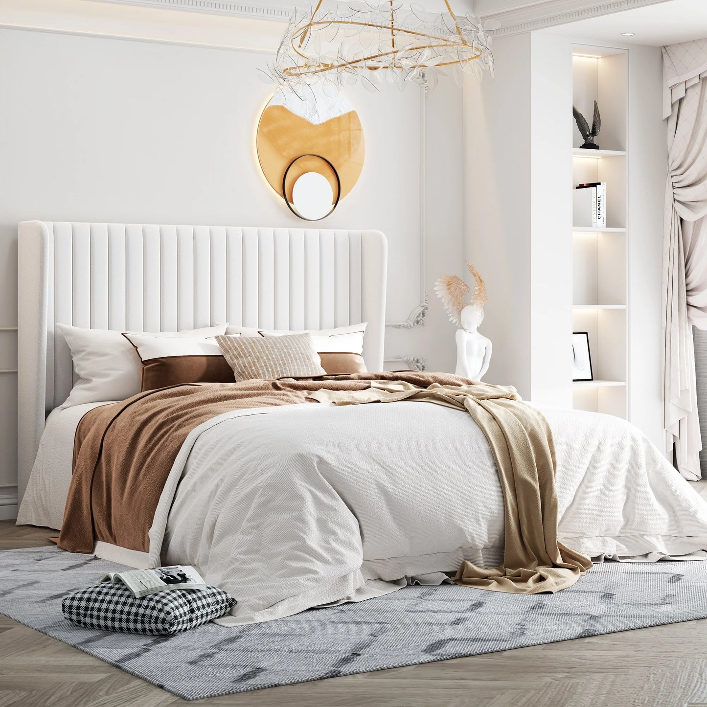 HOOMIC Velvet Upholstered Bed Frame, Vertical Channel