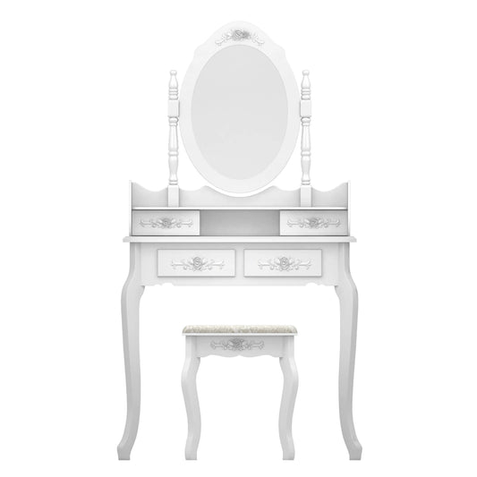 4-Drawer White Dresser Removable/Rotation Mirror