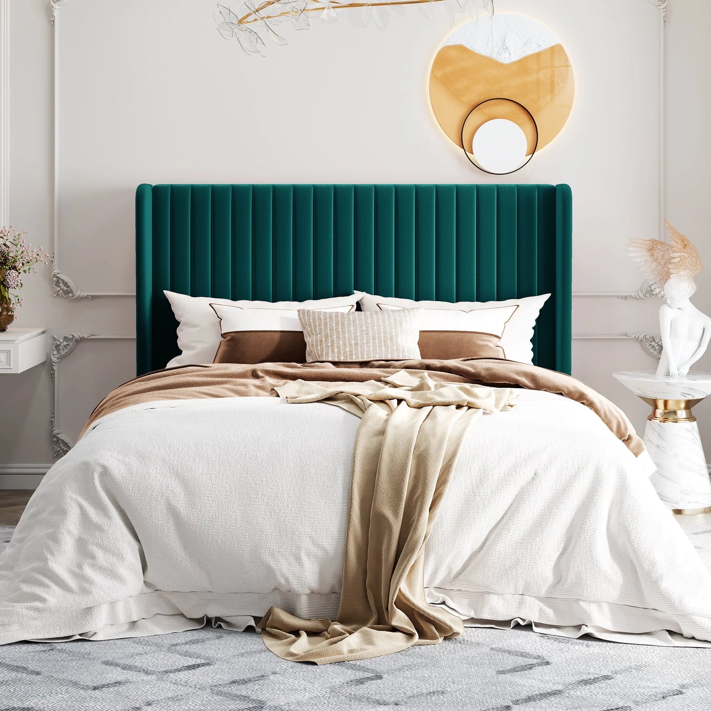 HOOMIC Velvet Upholstered Bed Frame, Vertical Channel