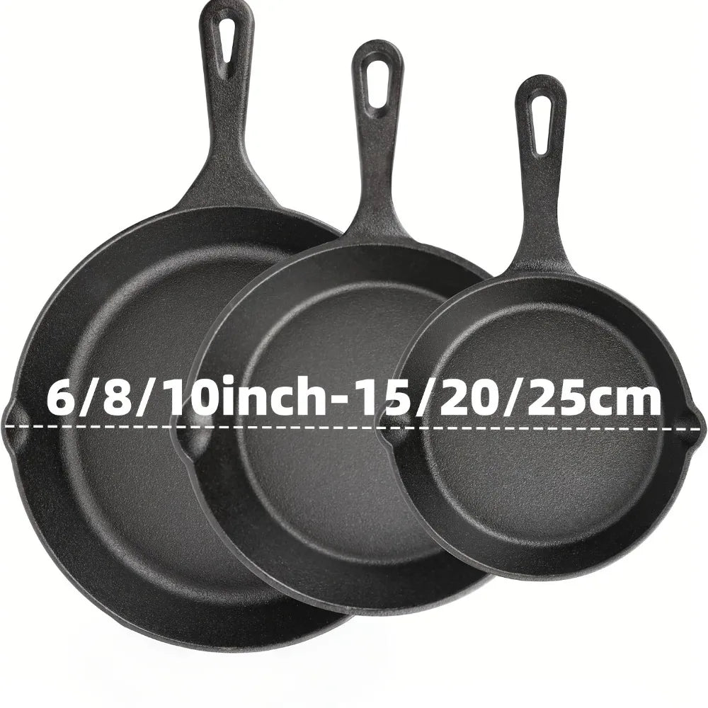 3PCS Cast Iron Skillet Set (6/8/10 Inch)  Pre-Seasoned