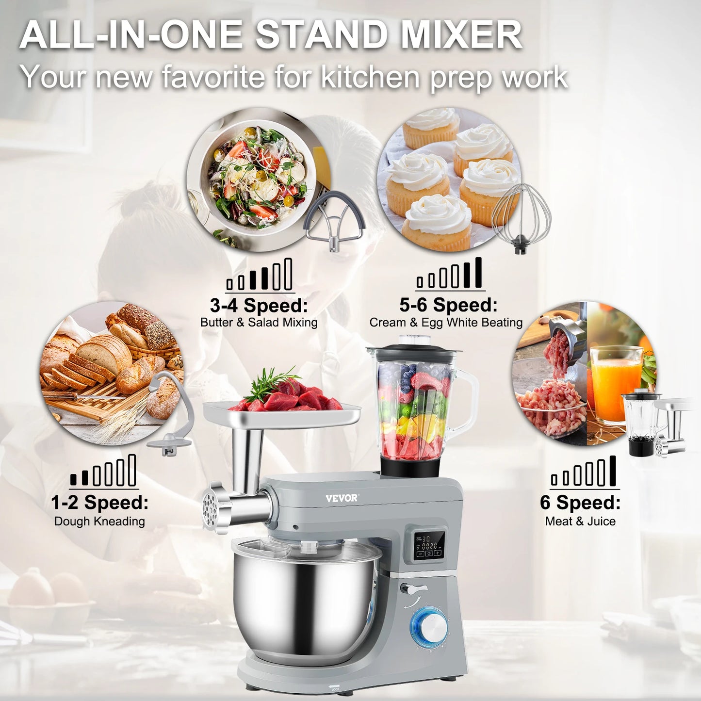 SucceBuy 5 IN 1 Stand Mixer Multifunctional Electric Mixer