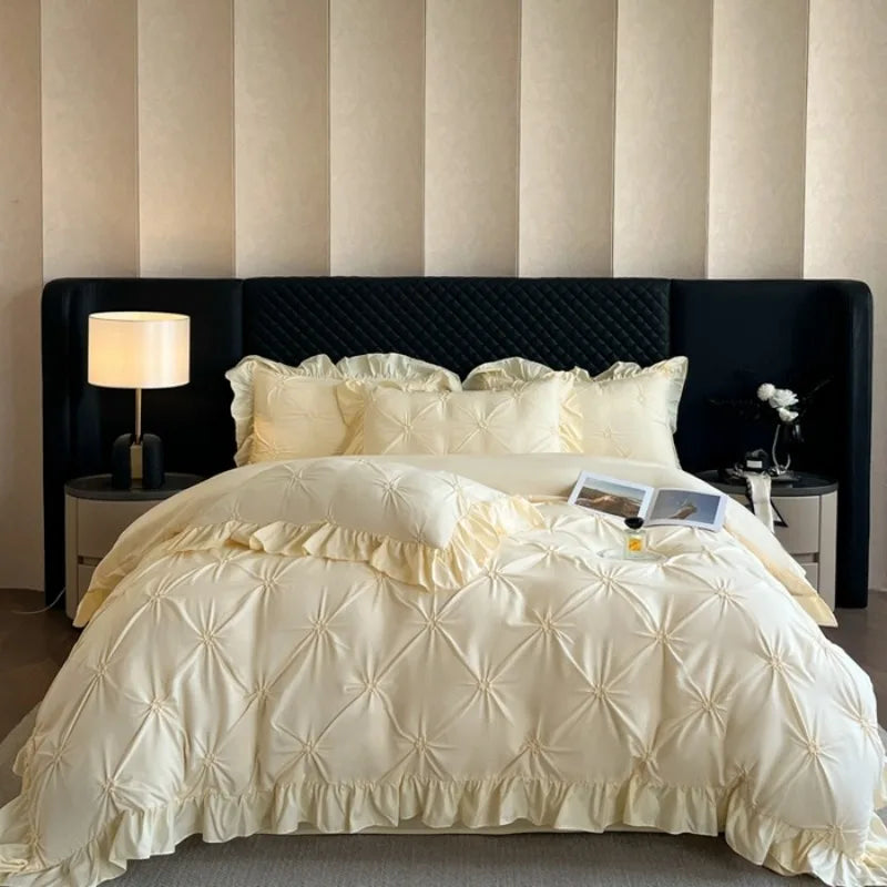 2025 new solid color princess Bed 4 Piece Set