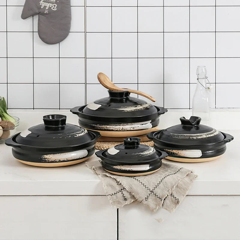 1 Pcs Ceramic Casserole Japanese Style Black Small Clay